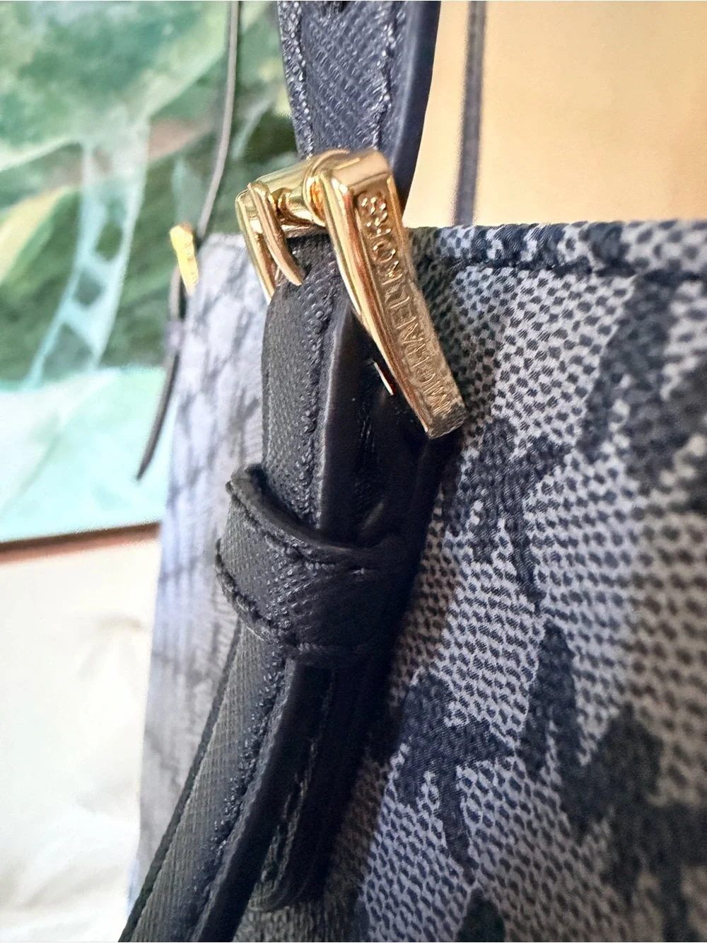 Michael Kors Jet Set Blue MK Monogram Jacquard Flap Pocket Tote Bag